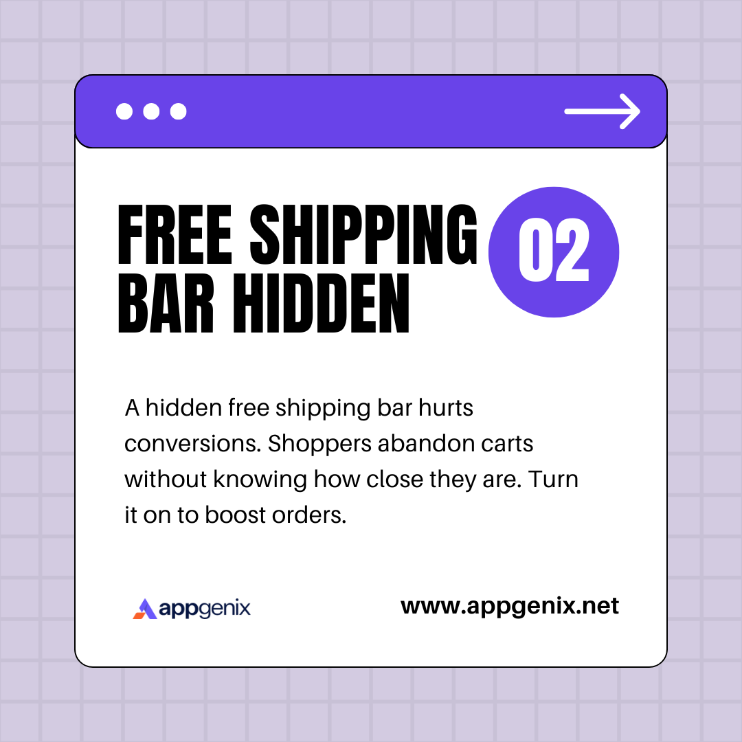 AppGenix's tweet image. 3 Shopify settings quietly killing your conversions 😱

1️⃣ Cart timeout too short → Extend to 30 min
2️⃣ Hidden free shipping bar → Turn it on
3️⃣ No post-purchase upsell → Enable for +30% AOV

Which one will you fix first? 👇 

#ShopifyHacks #ConversionTips