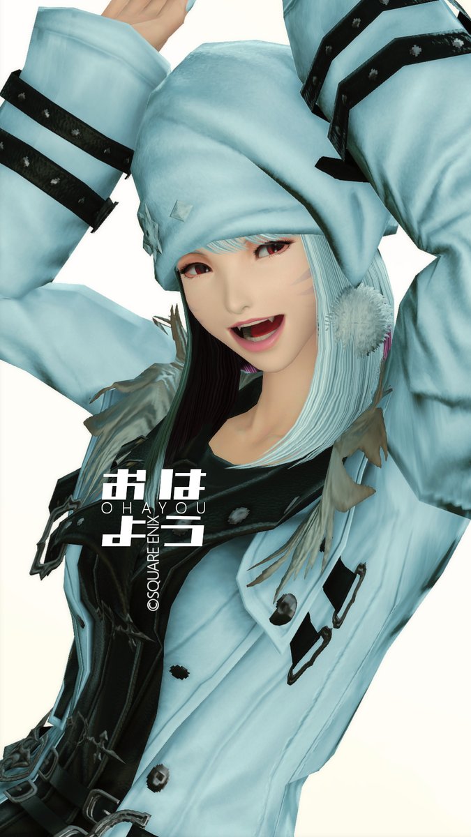 おはようございますげつようび！😸☀
今週もよろしくお願いしますー！😼
最近寒くなったので白猫も衣替え！😹
#おはミコ #FF14 #ミコッテ