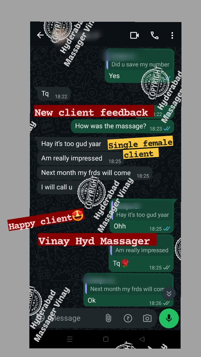 Hyd_massager's tweet photo. New client feedback😍
Happy client❤️
Any couples or ladies looking for a relaxing Massage💆‍♀️💆‍♂️
At your doorstep🏡 in Hyderabad  
100% Privacy &amp; secure🔐 
Assured👍
Don't hesitate to reach out for more👍
information or to book your relaxation session🤝 https://t.co/Oeb3VNgXB3