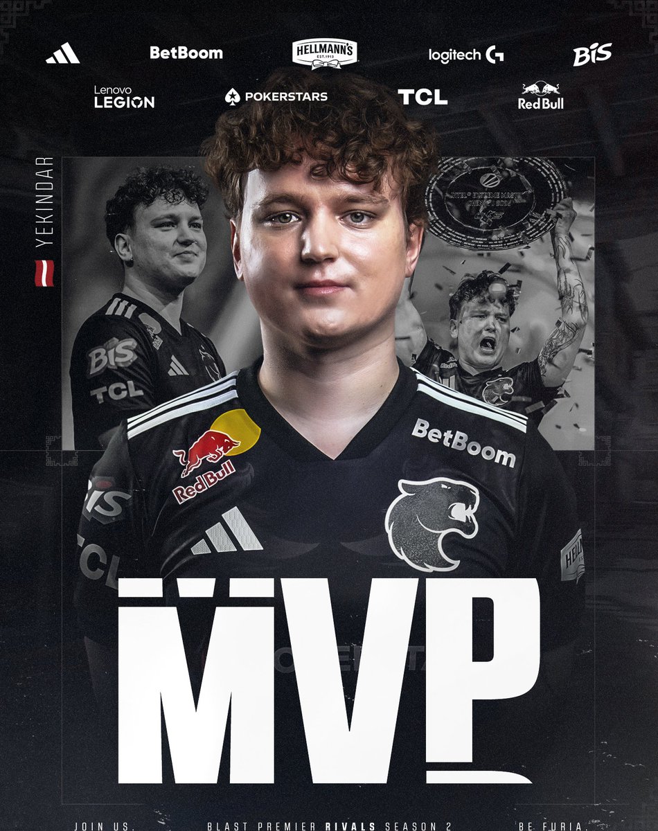 FURIA's tweet photo. O Homem-Monitor brilhou mais uma vez ✨

O nosso MVP da final que deu mais um título pra #FURIACS tem nome, nick e sobrenome: Mareks @YEK1NDAR Gaļinskis 🖥 https://t.co/87CzTUtUPV