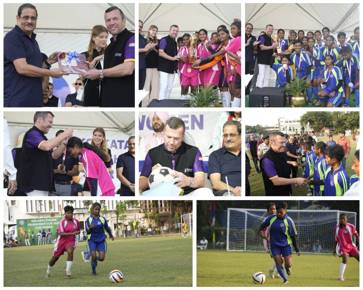 KolkataPolice's tweet photo. Today, the inaugural Kolkata Police Women’s Friendship Cup Football Tournament concluded with a memorable closing ceremony at the Body Guard Lines.

Legendary German footballer Mr. Lothar Matthäus, captain of the 1990 World Champion team, graced the occasion as Chief Guest.

After a thrilling final, the teams were felicitated by Mr. Lothar Matthäus, Shri Manoj Kumar Verma, IPS, Commissioner of Police, Kolkata, and other senior officers.

The knockout tournament highlighted Kolkata Police’s commitment to women’s empowerment and unity through sport.

Sharing a few highlights from the day. ⚽