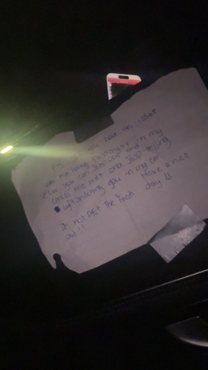 Caarmen2u's tweet photo. @AskLyft this is unacceptable and I was charged for a full long ride with someone else in the car ? And being told don't snitch was crazy ! This is taped to the door ! lol 😂 https://t.co/IAttY63MHK