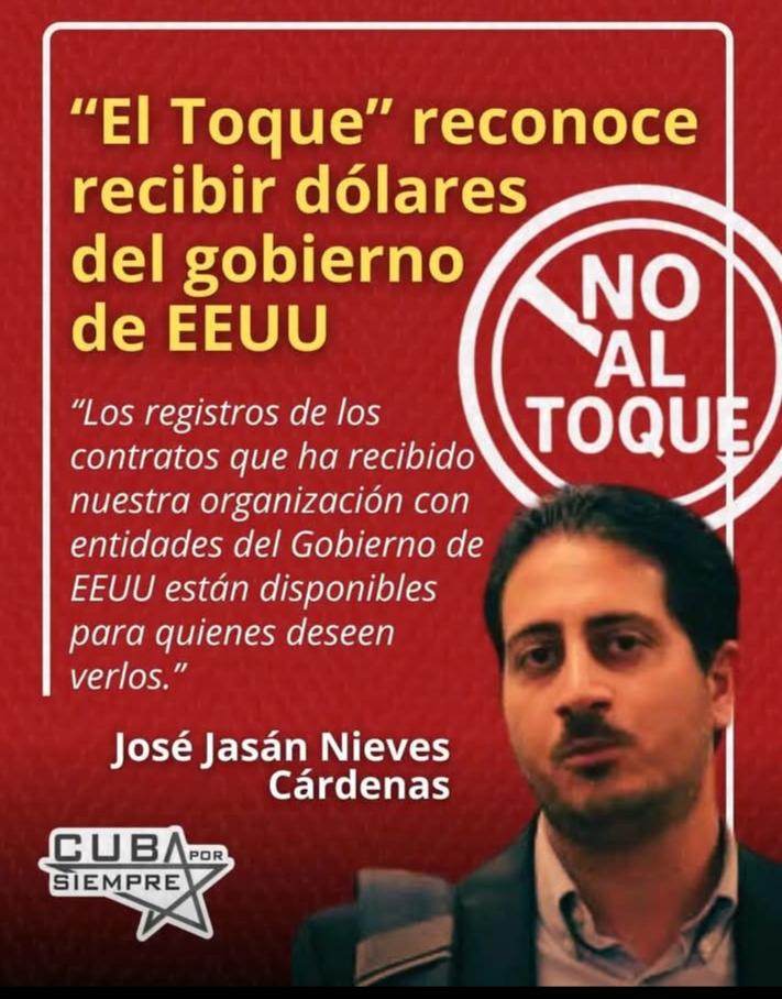 <a href="/DrRobertoMOjeda/">Dr. Roberto Morales Ojeda</a> <a href="/DiazCanelB/">Miguel Díaz-Canel Bermúdez</a> <a href="/PartidoPCC/">Partido Comunista de Cuba</a> <a href="/minint_cuba/">MININT_CUBA</a> <a href="/PresidenciaCuba/">Presidencia Cuba 🇨🇺</a> <a href="/IzquierdaUnida/">Izquierda Unida🔻🇵🇸</a> <a href="/DeZurdaTeam_/">DeZurdaTeam 📳</a> <a href="/MeyvisEstevezE/">Meyvis Estevez Echevarría</a> <a href="/cubacooperaven/">Brigada Médica Cubana en Venezuela</a> <a href="/unidad_central/">Unidad Central de Cooperación Médica</a> <a href="/cubadebatecu/">Cubadebate</a> 🇨🇺 El líder d "El Toque", ha reconocido abiertamente q sus "empresas" están registradas como proveedores del gobierno federal d 🇺🇸, recibiendo contratos transparentes por ley. Lo q expone su dependencia financiera d 🇺🇸, confirmando su condición de mercenario
¡NO AL TOQUE!
#Cuba