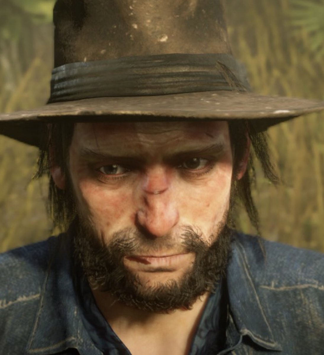 Big sad wet eyes…cut on the nose.. his lip… oh goodness