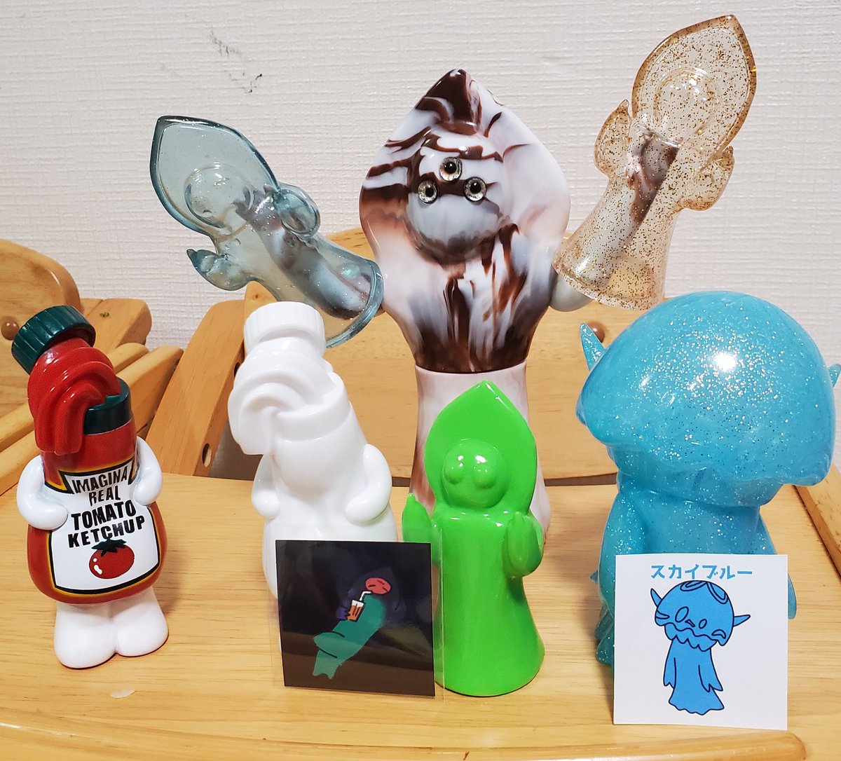 本日の戦利品
 #3メートルの宇宙人
 #3目ートルの宇宙人
 #ビタネス
 #調味料妖精ラー
 #mixturetoys
 #ノラズヤ
 #いまじなりある堂
 #デザフェス
 #ソフビ