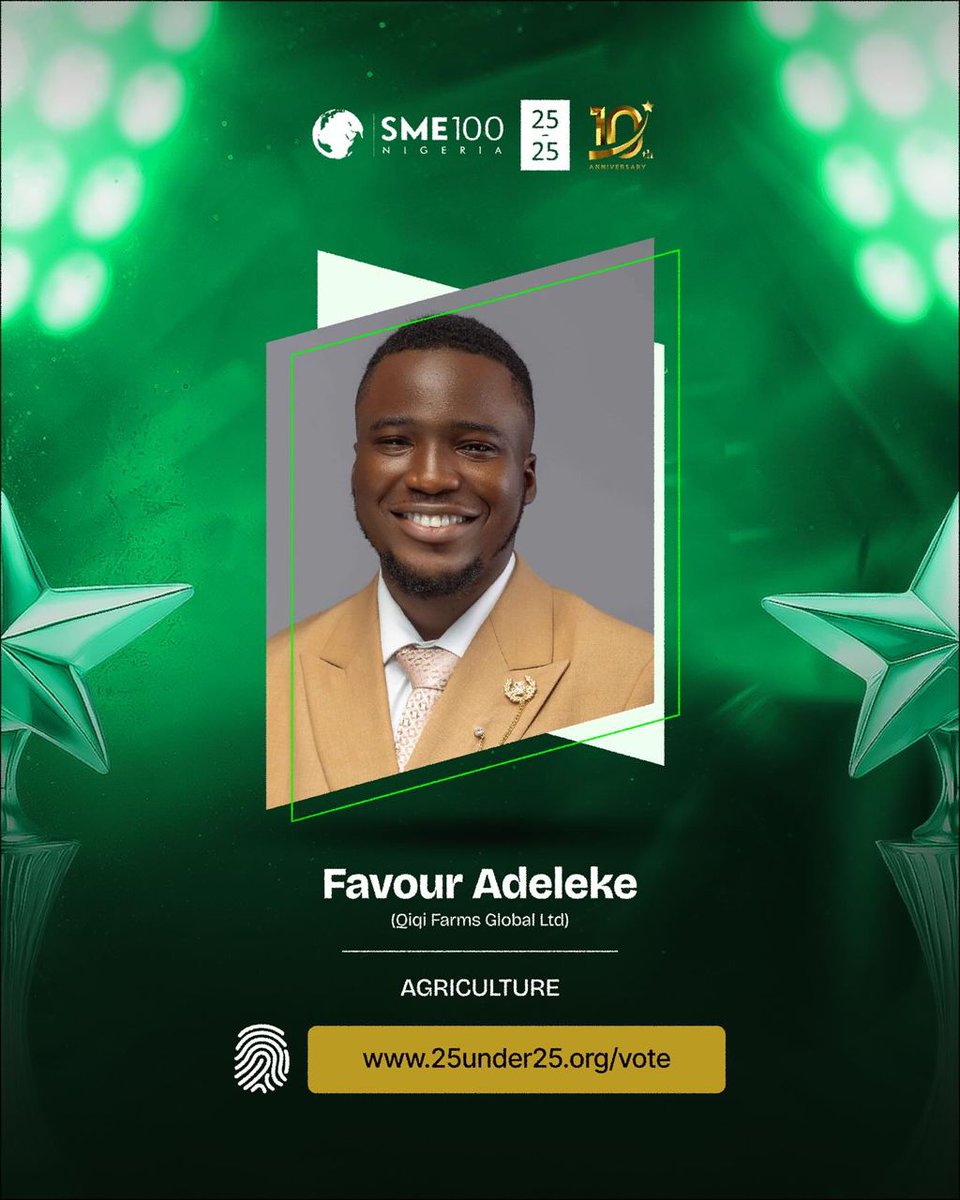 Good afternoon Qiqi Farmily ! 🌟
We're excited to share that I’ve been nominated in the Agriculture category for the 25 Under 25 Awards!

We'd really appreciate your support.
Just tap the link below and “Vote Now”
🔗 25under25.org/vote/agricultu…

You can vote once every 24 hours.