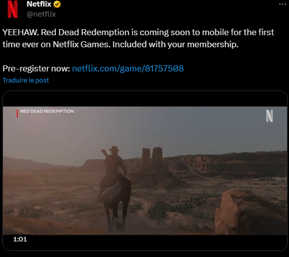 GTAEditorFR's tweet photo. Netflix annonce officiellement l’arrivée de #RDR ! 🎮🔥 https://t.co/IHupkwQr7a