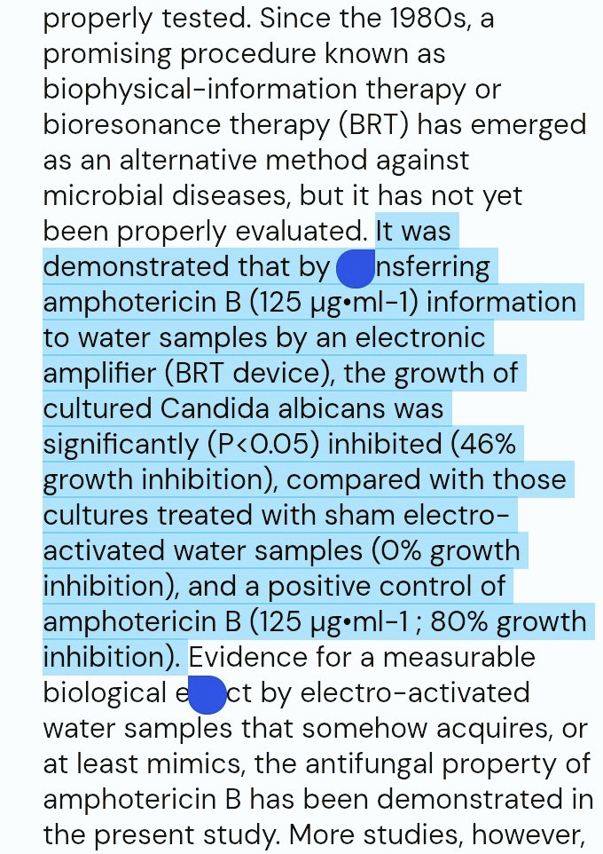 Metabolicmonstr's tweet image. Wow. There&apos;s several scientific studies on this stuff. 

In one study, the information of an anti-fungal medication was transferred on to water and the water had 50% of the anti-fungal effect of the actual medication.