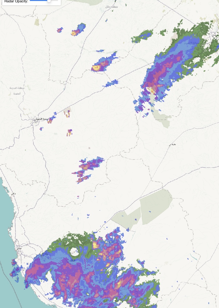 الرادار حالياً علماً ان سحب شرق المدينة والحناكية وغرب عفيف ماتظهر في الرادار