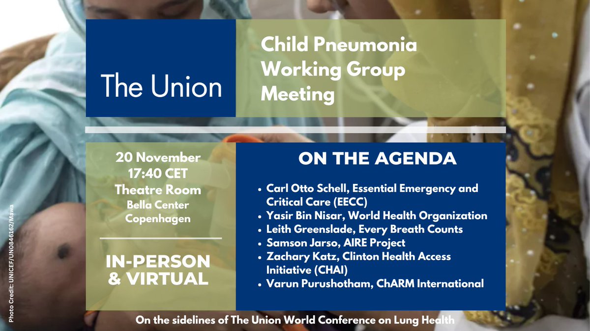 Excited for the <a href="/UnionConference/">The Union Conference</a> this week in #Copenhagen!

Don't miss our special Child #Pneumonia meeting on 20 Nov. in-person &amp; virtual  👉us06web.zoom.us/meeting/regist…

#WorldPneumoniaDay #ChildSurvivalAction #WCLH2025 <a href="/TheUnion_TBLH/">The Union</a>