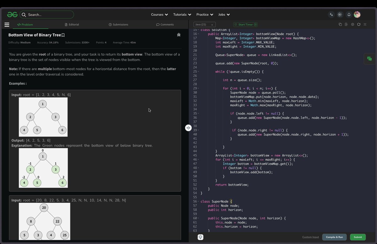VHangEmHigh's tweet image. Day 54 of #100DaysOfCode ✅

- Bottom View of Binary Tree
- Top View of Binary Tree

#LearnInPublic #geeksforgeeks  #DSA