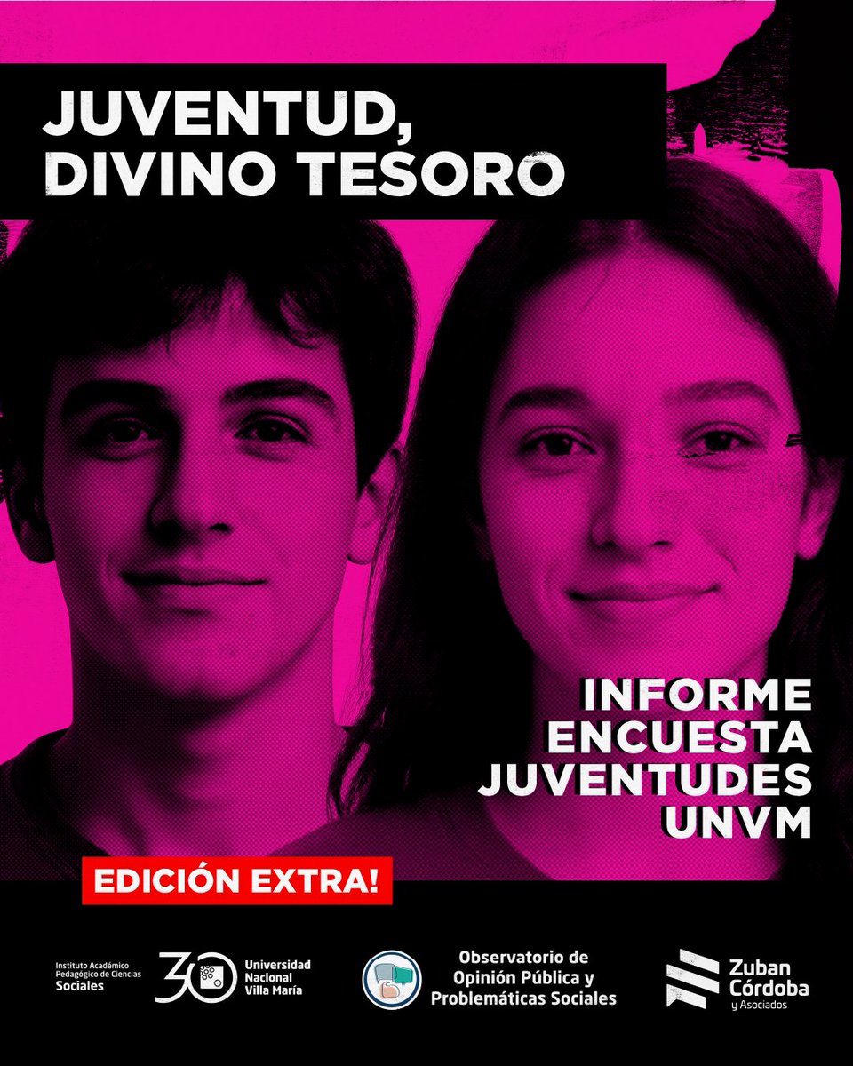 Zuban_Cordoba's tweet image. JUVENTUD, DIVINO TESORO .

Junto al Observatorio de Opinión Pública y Problemáticas de la UNVM nos propusimos entender cómo piensan y sienten hoy las juventudes.
Lo que encontramos es un escenario distinto al de años anteriores.

En este hilo te lo contamos 🧵 👇
