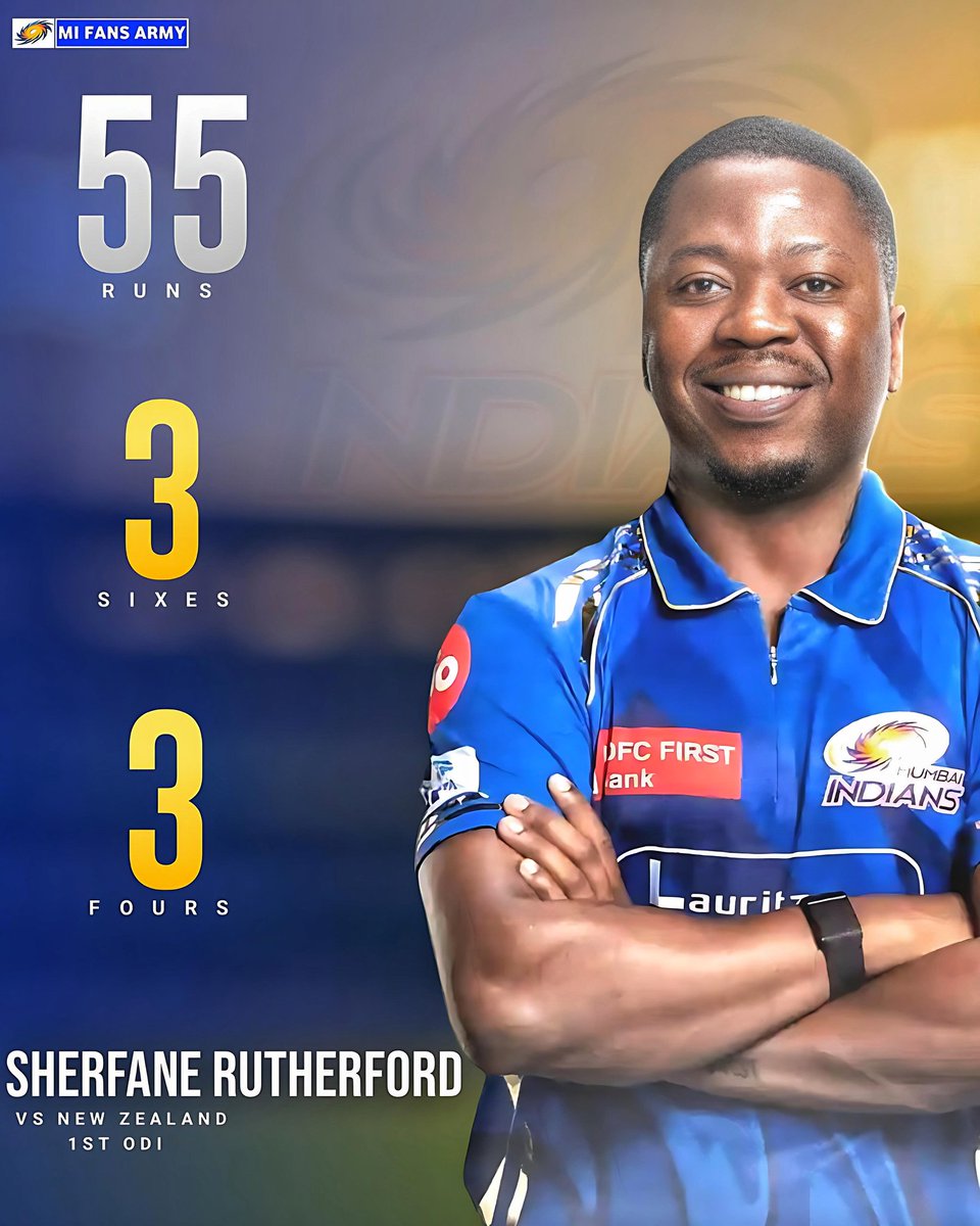MIFansArmy's tweet photo. Fresh trade → Fresh fire. 🔥

A few days ago, Rutherford traded to Mumbai Indians.

Today: 55 runs with pure dominance 🥶🔥 https://t.co/5c7BNV0Rg0