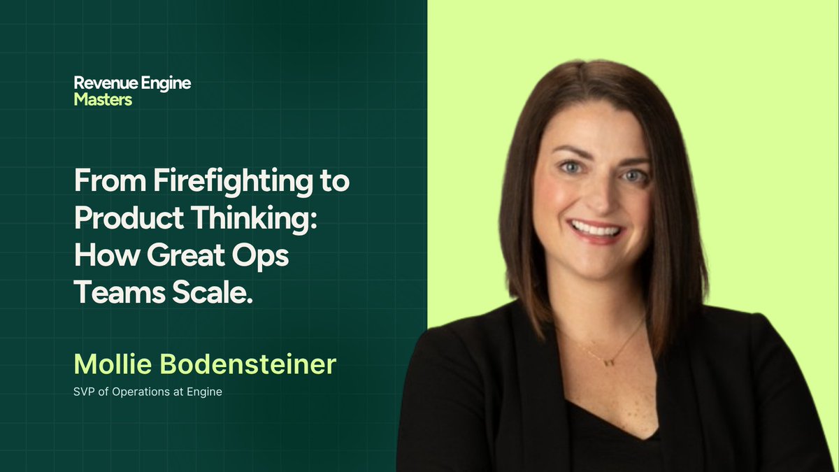 Episode 17 of our Revenue Engine Master Podcast is live! 

<a href="/mbodensteiner14/">Mollie Bodensteiner</a> at Engine has spent her career building and rebuilding systems under real pressure — healthcare, HR tech, now travel — and you can tell. 

She thinks in product terms, not “ticket terms.” Pods, ownership