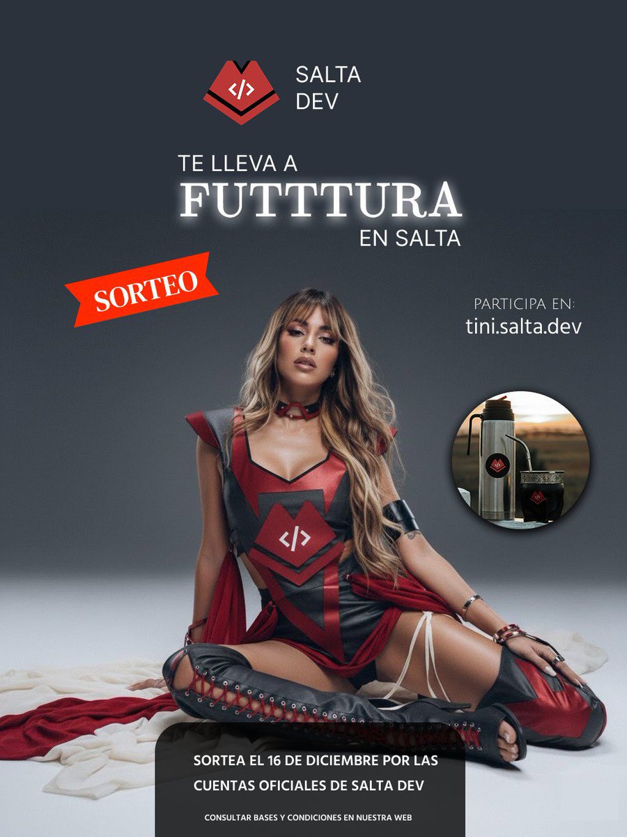 3team_dev's tweet image. SORTEAMOS ENTRADAS PARA FUTTTURA EN SALTA
la cual va a ser sorteada el dia 16 de diciembre en las cuentas oficiales de Salta Dev.
para poder participar, debes ingresar aqui: 
tini.salta.dev
y seguir los pasos. mientras mas puntos tengas, + chances de ganar !