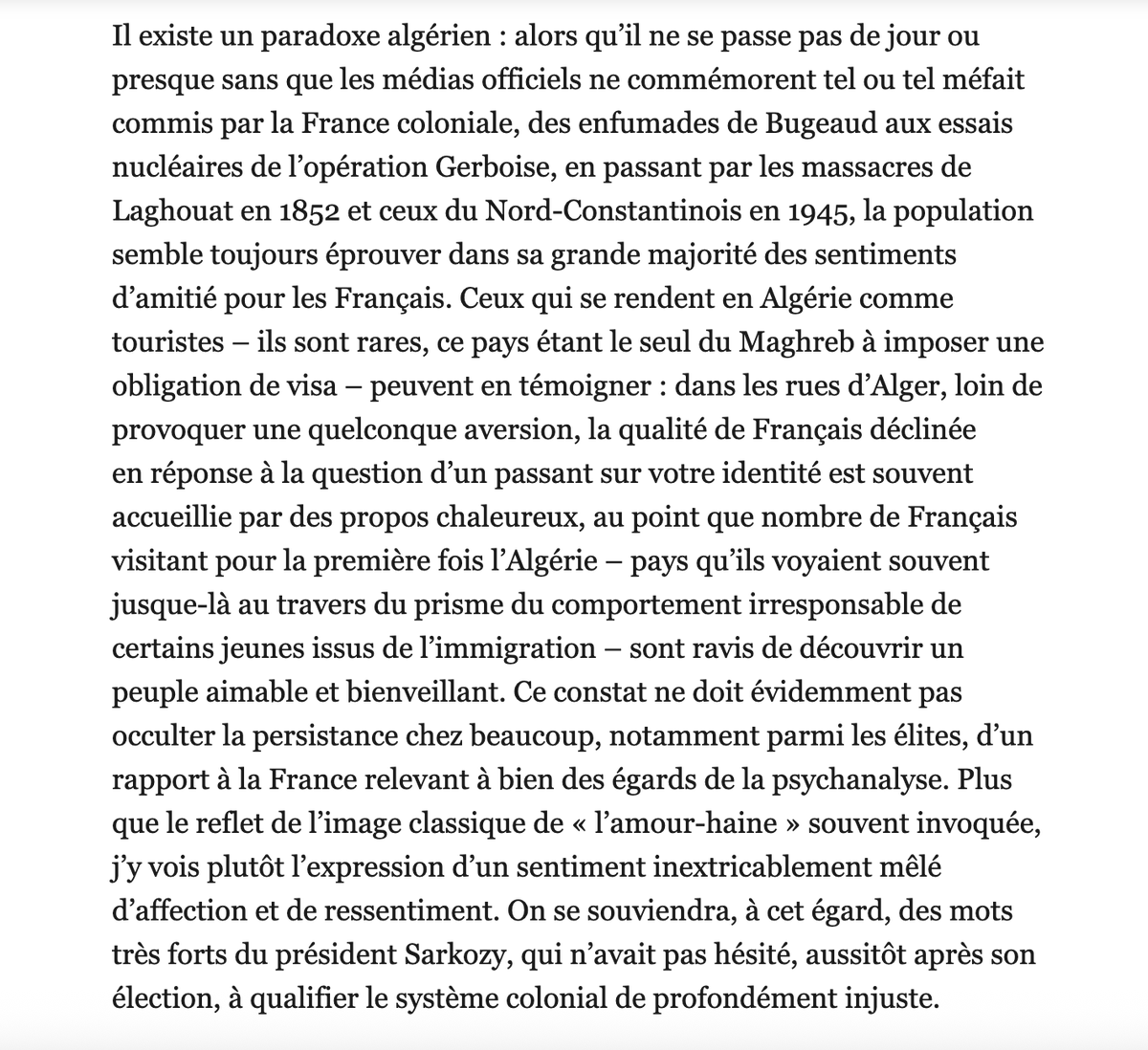 L'ancien ambassadeur <a href="/FGouyette/">Francois Gouyette</a> explique dans <a href="/leJDD/">Le JDD</a> le "paradoxe algérien" : le système au pouvoir et les médias officiels rivalisent de francophobie, mais "la population semble toujours éprouver dans sa grande majorité des sentiments d'amitié pour les Français"