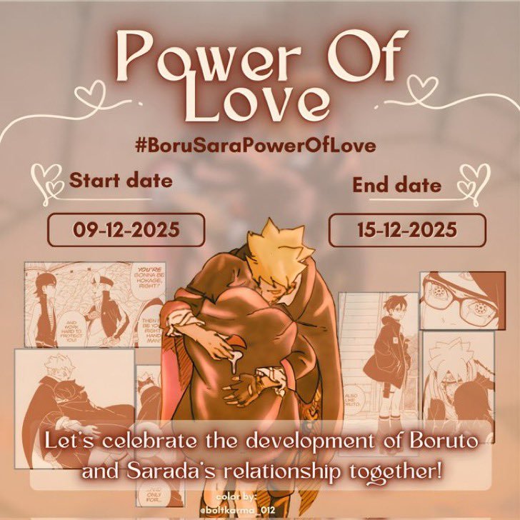 BoruSara Power of Love Week is about to take over your timeline from 9th to 15th Dec.
An entire week dedicated to the duo we love. Save the date and join in on the celebration 🔩🥗❤️

Use the hashtag #BorusaraPowerOfLove

Stay tuned for more details!