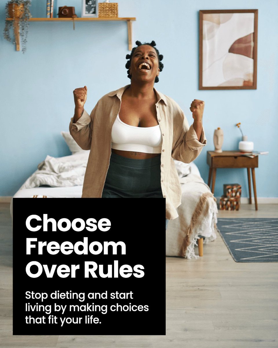 ResslerGuide's tweet image. The secret to lasting weight loss? Making choices that fit your life, not stricter rules.

Choose instead of restrict. No guilt. No bingeing. Just freedom.

Ready to stop dieting and start living? One small choice today.