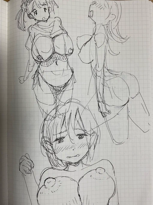 週末、iPadが手元になかったのでノートに落書きしてた。
描き心地が違って楽しいけど、後から修正できないから難しいね。 