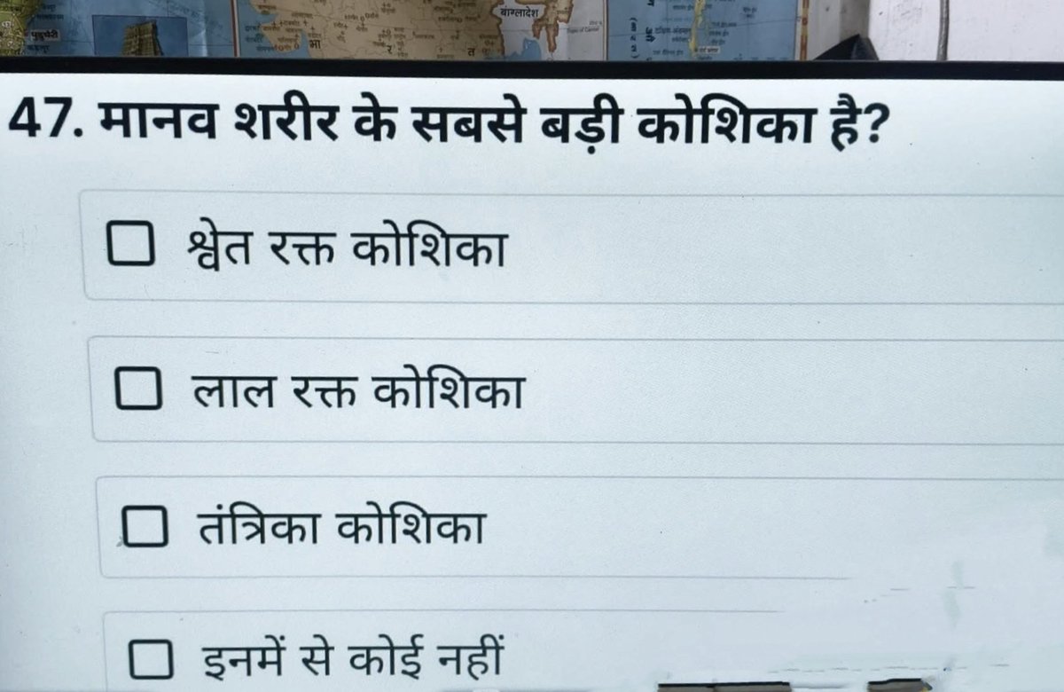 UPSCSCORE's tweet image. Q. मानव शरीर की सबसे बड़ी कोशिका का क्या नाम है?