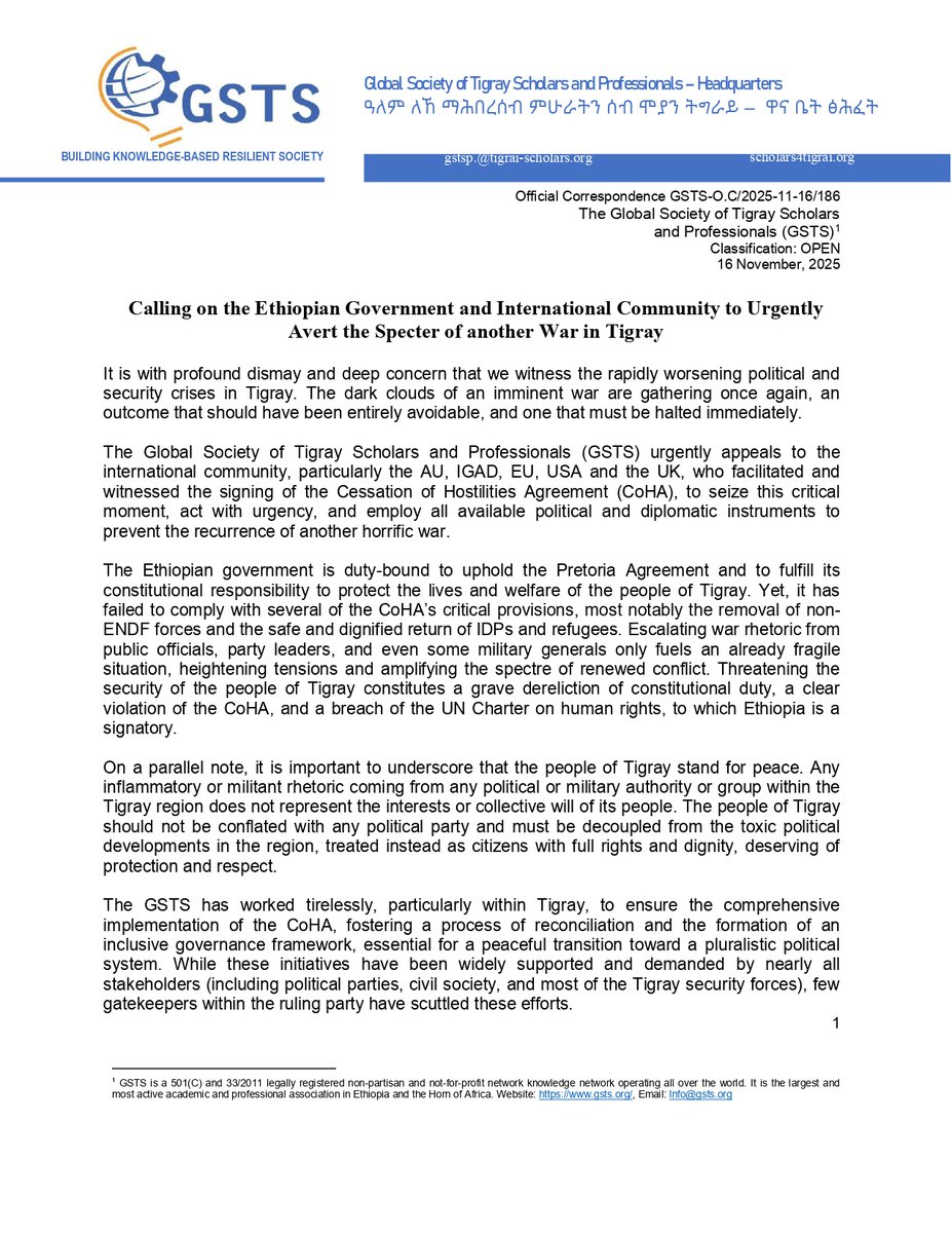 Global Society of Tigray Scholars & Professionals tweet media