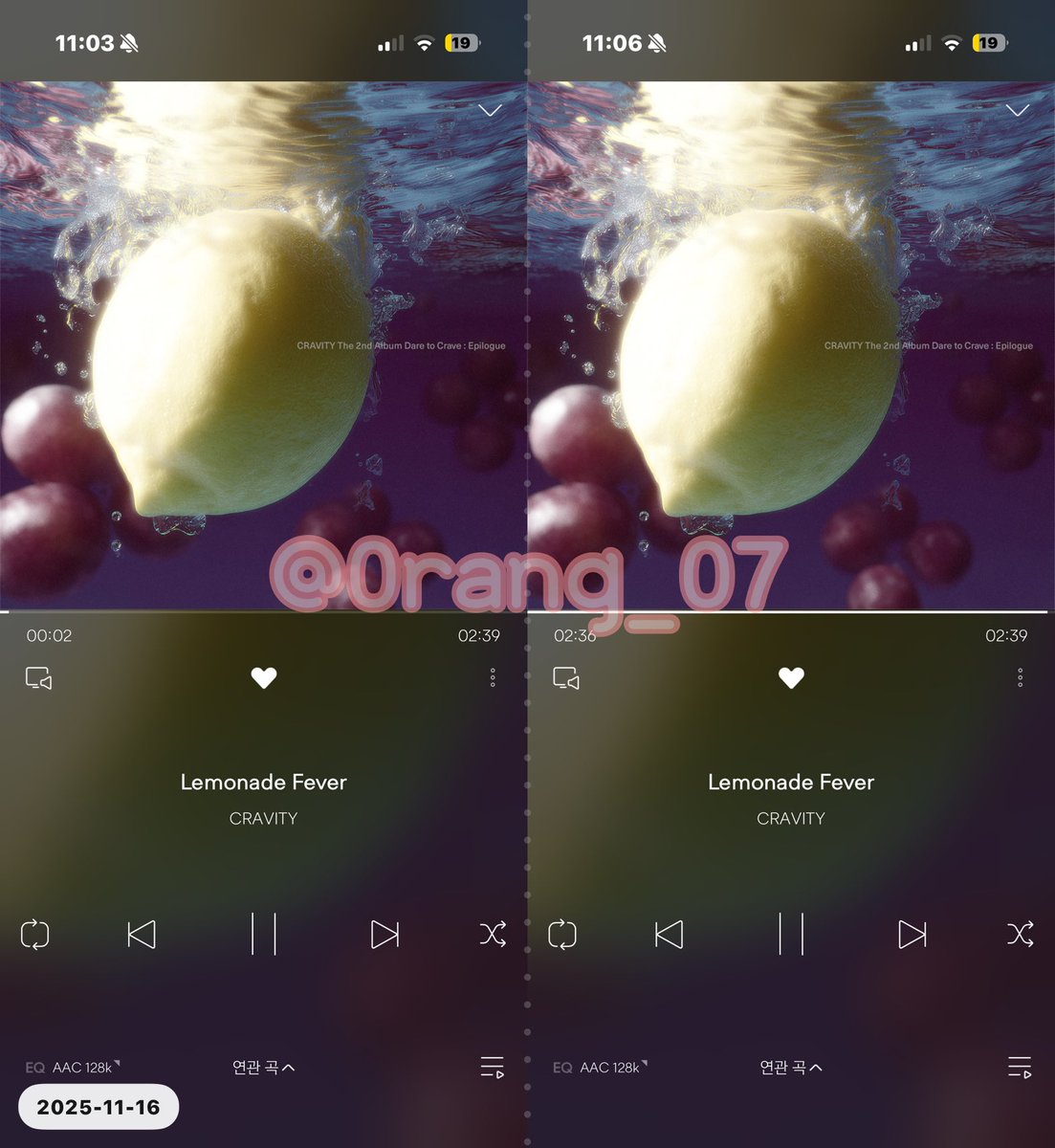 0rang_07's tweet photo. @CRAVITYstarship 🎧 251116 23:00 멜론 벅스

#CRAVITY #크래비티
#DaretoCrave_Epilogue
#LemonadeFever
#멈출수없어_LemonadeFever https://t.co/Exp2Cs7V6g