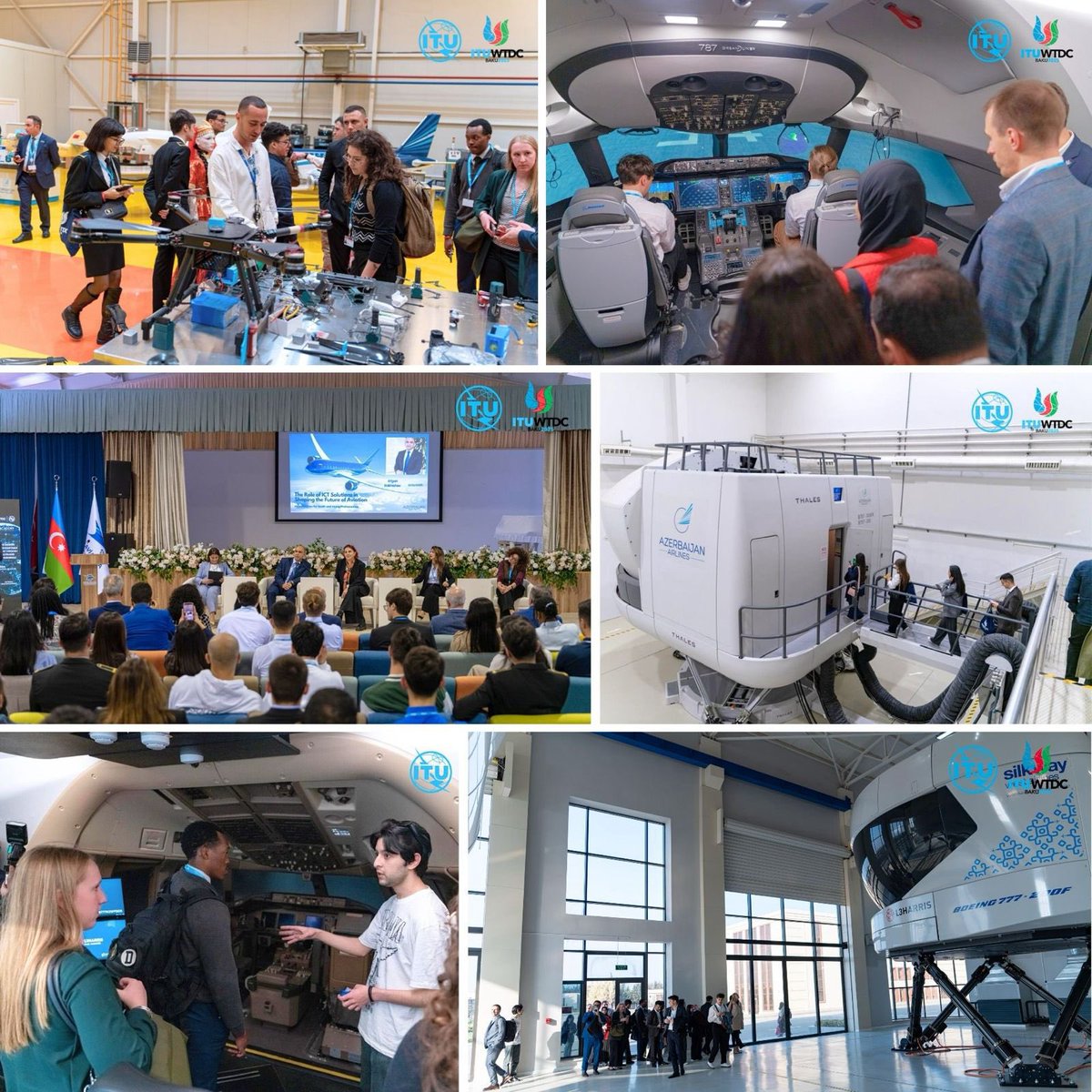 ITUDevelopment's tweet image. Giving young people the opportunity to experience aviation &amp;amp; drone technologies first-hand is essential to building future-ready skills. At the National Aviation Academy 🇦🇿, participants of the @ITU Global Youth Celebration explored Boeing 777, Airbus simulators the drones lab.