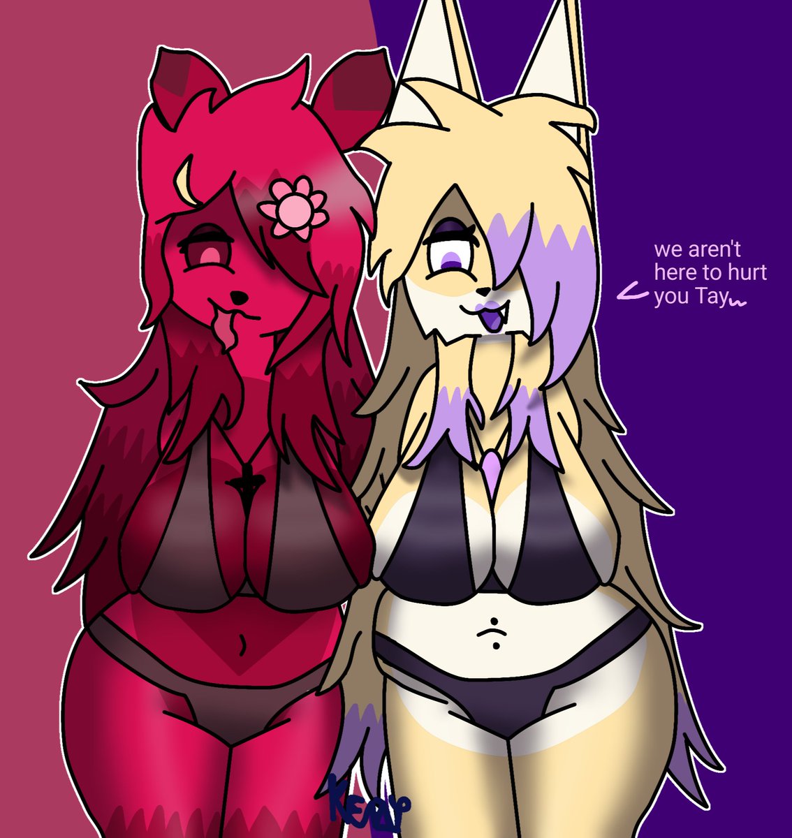 KenziTrash56's tweet image. Ashy and Lessy teasing 
Lessy is a OC from @draw_alex_ 
I loved drawing these 2 finally messed with shading and gloss so yeah