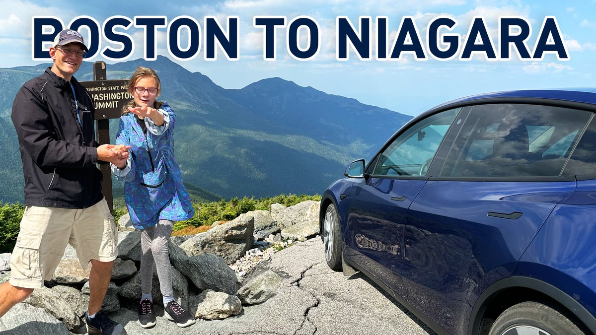 Joan and I continue our electric road trip, exploring New England on the way back from Boston. We climb Mt. Washington, almost swim in Lake Ontario, and see the beautiful light show at Niagara Falls. All the driving &amp; charging stats included. Let's hit the road! Link below.