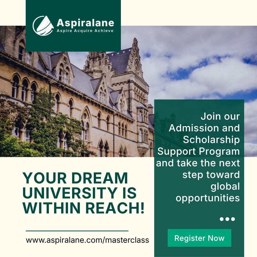 aspiralane's tweet photo. The next step toward opportunity starts here. 🚀

Make your dream university a reality! Join the Scholarship Application and Support Programme for expert support.

Enroll Now: https://t.co/aiP5QHm8wK

#GradSchool #Scholarships https://t.co/USYp9fIe4E