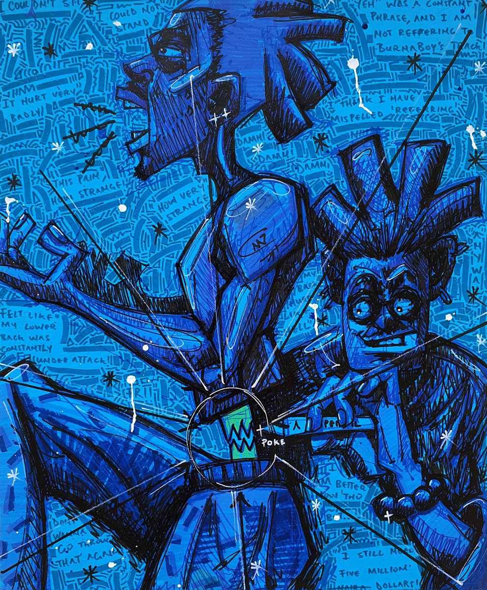 AA7isanartist_'s tweet image. NEW PIECE‼️
Title: 'HOW IRONIC'
Size: 21x25inches 
Medium: paint and alcohol markers.

In the last 3 weeks,I had a 2-week span of insane lower back pain because I sat down too much (maybe in the wrong posture). I wasn't able to draw but I recovered,made this drawing,and sold it😁