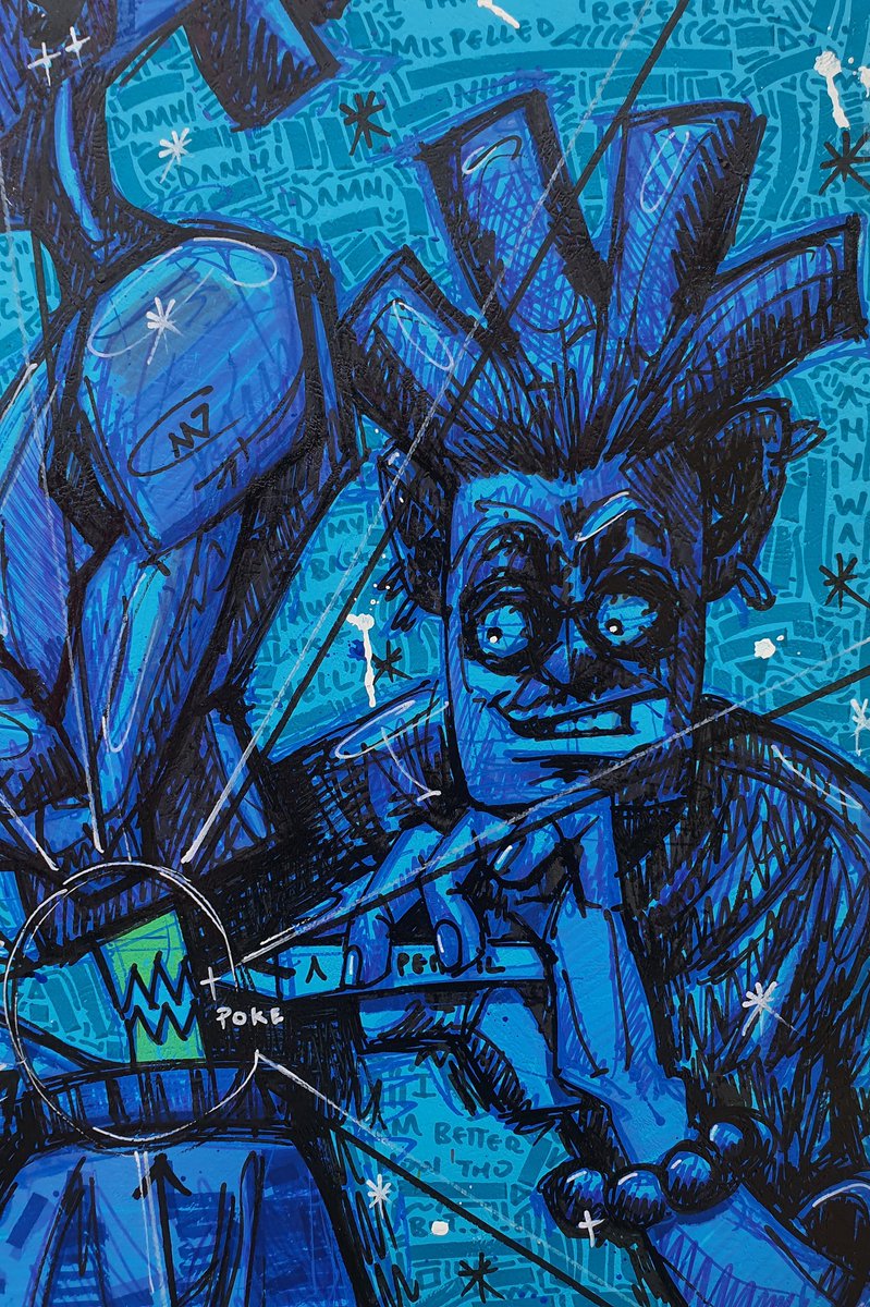 AA7isanartist_'s tweet image. NEW PIECE‼️
Title: 'HOW IRONIC'
Size: 21x25inches 
Medium: paint and alcohol markers.

In the last 3 weeks,I had a 2-week span of insane lower back pain because I sat down too much (maybe in the wrong posture). I wasn't able to draw but I recovered,made this drawing,and sold it😁