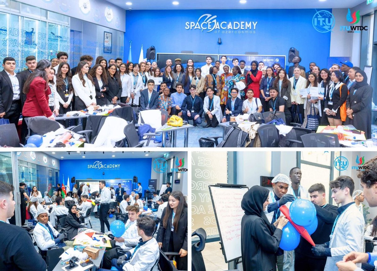ITUDevelopment's tweet image. As part of the @ITU Global Youth Celebration, participants visited the @Azercosmos1 for a session on how orbital antennas &amp;amp; telecommunications enable communication with @Space_Station. Youth observed demonstrations &amp;amp; learned about the practical applications of space technology.