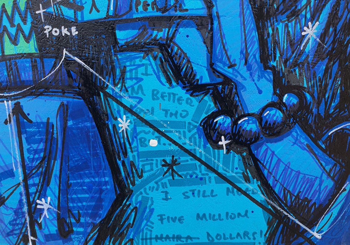 AA7isanartist_'s tweet image. NEW PIECE‼️
Title: 'HOW IRONIC'
Size: 21x25inches 
Medium: paint and alcohol markers.

In the last 3 weeks,I had a 2-week span of insane lower back pain because I sat down too much (maybe in the wrong posture). I wasn't able to draw but I recovered,made this drawing,and sold it😁