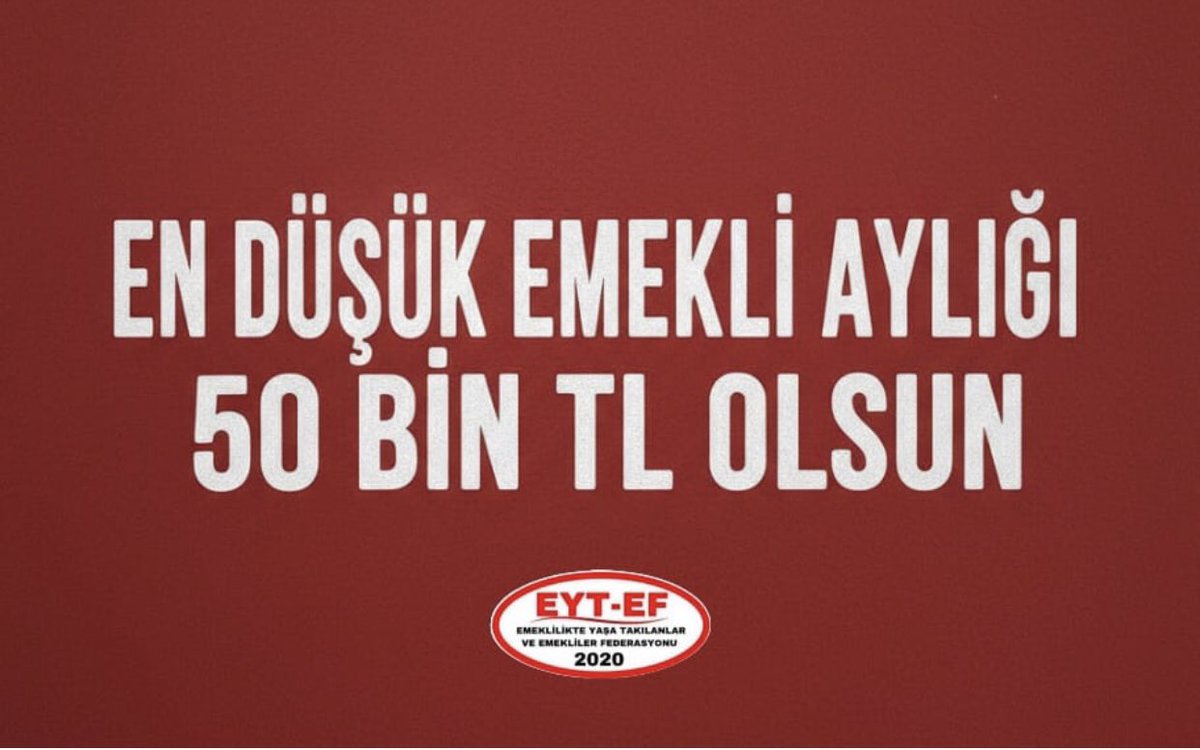 En düşük emekli aylığı 50.000 TL olsun ‼️

#EmekliDireniyor
#5000KısmiBileniyor