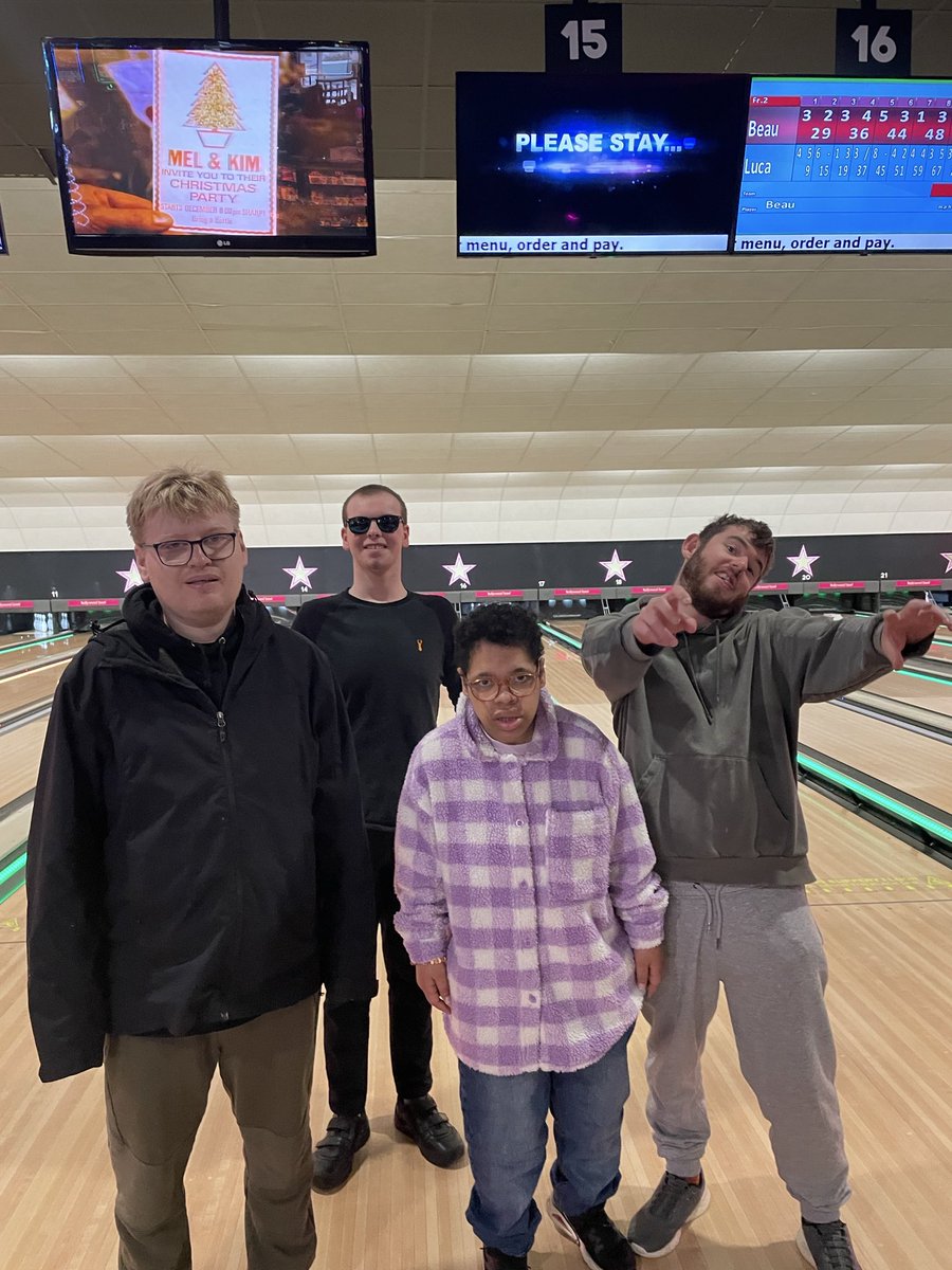 CascadeCharlton's tweet image. Enjoying a group bowling activity together #groupactivity #enablenotlabel #autismawareness
