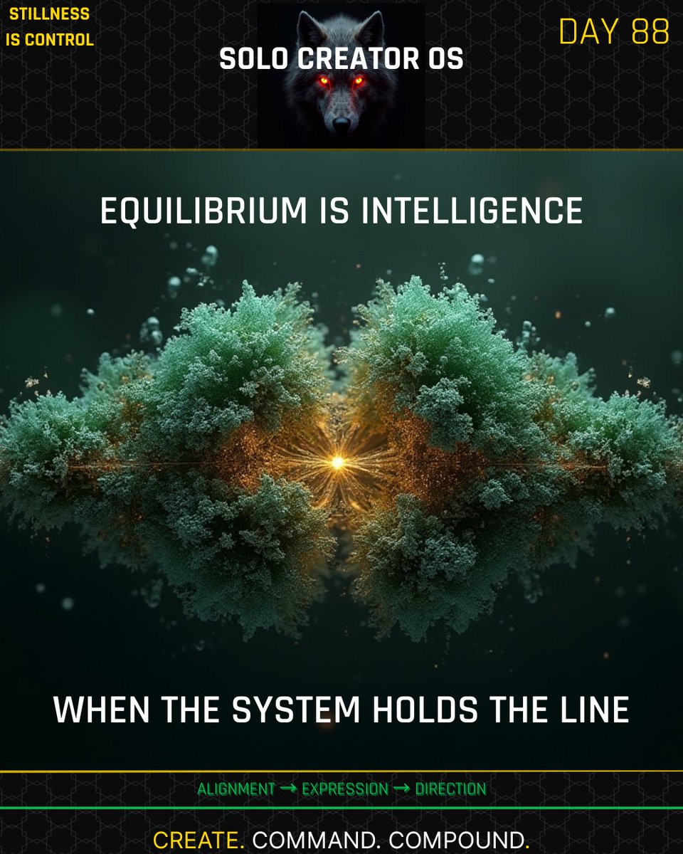 gastryker's tweet image. Equilibrium isn’t passive — it’s active control. ⚡
When the system holds the line, intelligence emerges without force.

Today’s anchor is simple:
If you can maintain balance under pressure, the system makes your next move for you.

#SoloCreatorOS #AMAnchor #SystemIntelligence…