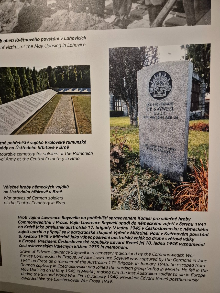 Have you heard of Private Saywell <a href="/ErnestMalley/">Ernest Malley 📚🤨</a>? Remembered in the Czech Military History Museum as a casualty of the May 1945 uprising in Prague against German rule. 

Apparently the last Australian casualty of the war in Europe.