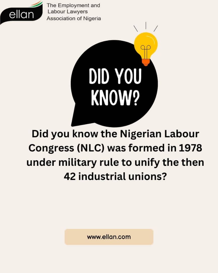 ELLANNIGERIA's tweet photo. *Did you know?*
The Nigerian Labour Congress (NLC) was formed in 1978 under military rule to unify the then 42 industrial unions? https://t.co/yWvi5FU5jY