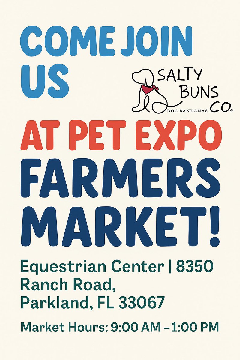 #PetExpo
#FarmersMarketFinds
#DogBandanas
#DogAccessories
#SaltyBunsDogCo
#SaltyBunsBandanas
#DogStyle
#PetBoutique
#DogParents
#DogLoversClub
#DogMomLife
#DogDadLife
#SmallBusinessLove
#SupportLocal
#ShopLocalFL
#ParklandFL
#SouthFloridaPets
#PetMarket