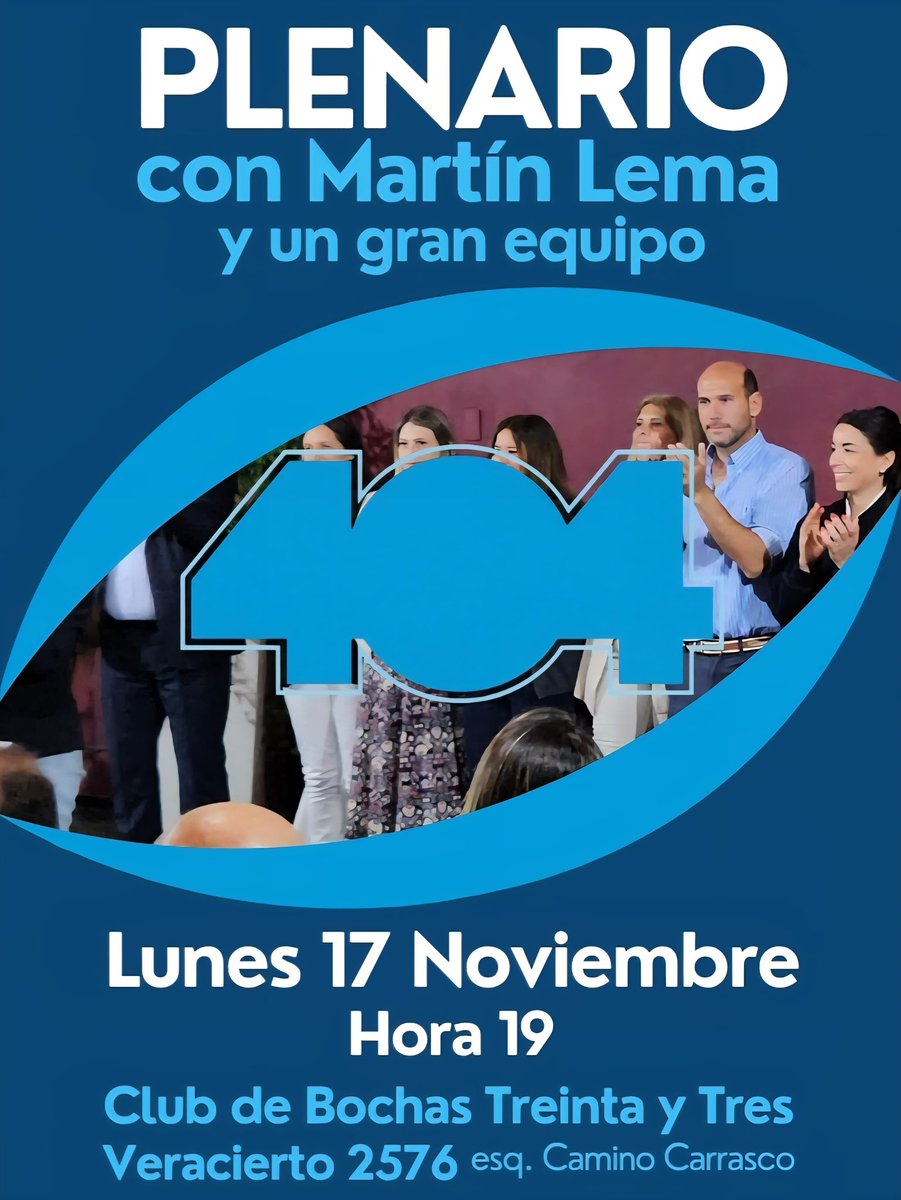Plenario de la lista 404 con Martín Lema
Lunes 17 - 19.00 hs 
Los esperamos