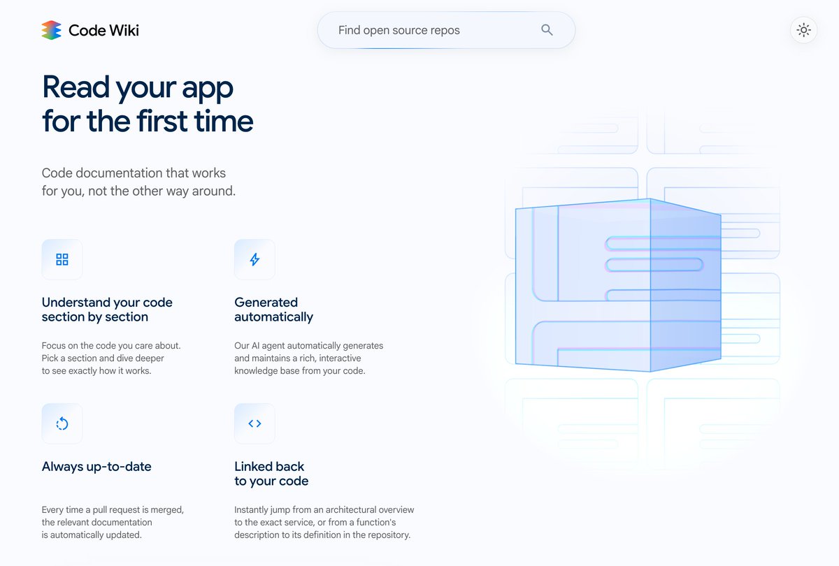 lucas_flatwhite's tweet image. 저 이거보고 구글 미쳤다 라고 육성으로 말해버렸음..

📚 Code Wiki
codewiki.google

&apos;코드 위키&apos;는 구글이 개발했어요. AI 기반 코드 문서화 플랫폼.

소프트웨어 개발 과정에서 가장 시간 소모적인 작업 중 하나인 &apos;기존 코드 이해&apos; 문제를 해결하기 위해 만들어졌어요.

이 플랫폼에서는…
