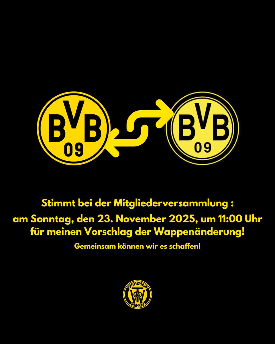 SamoTwitt09's tweet image. Freunde, in genau einer Woche ist es so weit! 
Lasst uns gemeinsam dieses Prachtexemplar eines Wappens zurück holen.

Falls noch Fragen oder Unklarheiten bestehen, fragt mich gerne!

Stimmt für meinen Antrag, bei der Mitgliederversammlung vom #BVB!