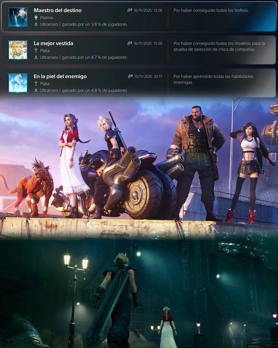 kikegames97's tweet image. PLATINO 🏆 #632: 
FINAL FANTASY VII REMAKE ☄️
(Ver. Americana)

Que pedazo de aventura y que gusto volver a sacar este platino.

Recuerdo en confinamiento de 2020 con otros ojos gracias a este juego, fue muy especial para mí. Ojalá pronto la 3ª entrega. 🥹

Juegazo disponible en…