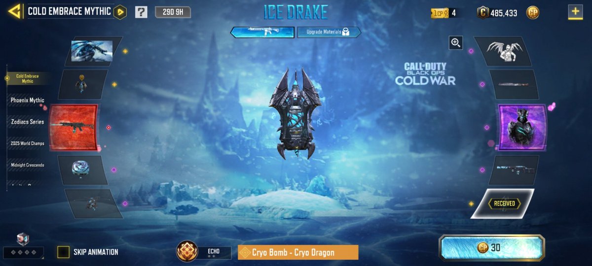 1 spin got 🥶cryo bomb 
I wish I could use this in BR 😐