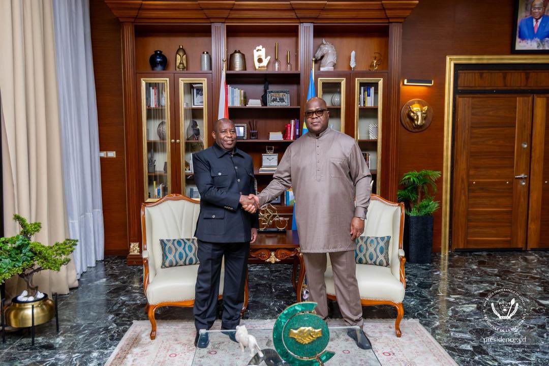 ElectionNet's tweet image. Après un 9ᵉ Sommet de la CIRGL marquant à Kinshasa, le Président Félix Tshisekedi a reçu son homologue burundais Évariste Ndayishimiye ce dimanche à la Cité de l’Union africaine. Leur tête-à-tête, suivi d’une réunion élargie avec leurs équipes, a permis de renforcer la…