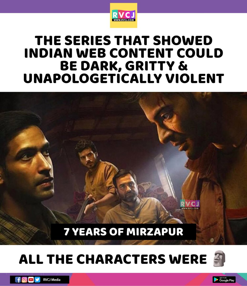 rvcjmovies's tweet image. 7 Years of Mirzapur 

#mirzapur #pankajtripathi #alifazal #divyenndu @alifazal9