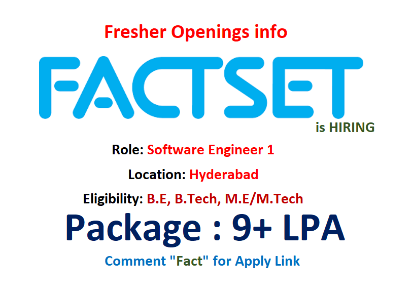 softwareduniyas's tweet photo. Factset is hiring #Freshers for #Software Engineer 1.
Location: #Hyderabad
Eligibility:
- Bachelor’s degree with Knowledge of frontend technologies
- knowledge of Data Structures
- Familiarity with .Net, Databases and SQL
Link: https://t.co/1T6OFcRZ9e
#Factset https://t.co/5t3kIOU7mf