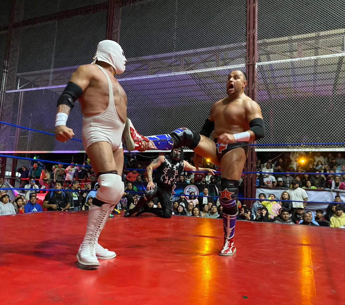 LaTijeraLucha's tweet photo. Espectacular cierre de función con grandes sorpresas #DrWagnerJr, #Freserojr, #BlueDemonIII e #HijodeOctagón se llevan la batalla estelar que hizo estallar el deportivo Xochimilco ante la peligrosa cuarteta de #PirataMorgan #TexanoJr #Electroshok y #MonstherClown #latijera... https://t.co/2IabqxBRU8