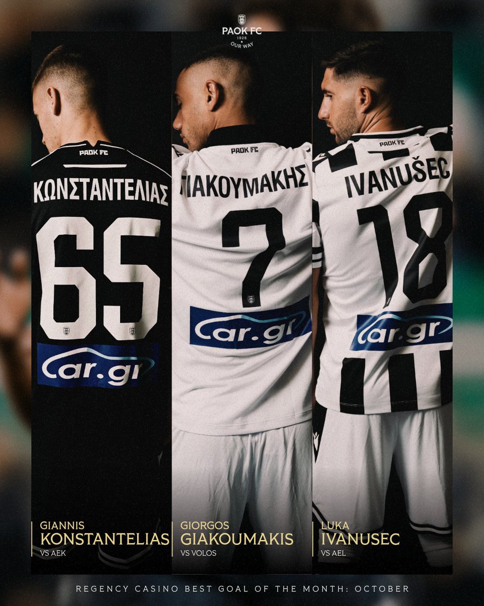 PAOK_FC's tweet image. Κλείνουμε τις ψηφοφορίες του μήνα με αυτή του Regency Casino Thessaloniki #BestGoal Οκτωβρίου. Μπείτε στο link παρακάτω και ψήφιστε το καλύτερο γκολ. #October #Konstantelias #Giakoumakis #Ivanusec 

🔗paokfc.gr/nea/20251113-p…